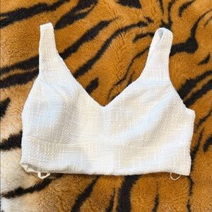 Lulu's Ivory Textured V-Neck Crop Top